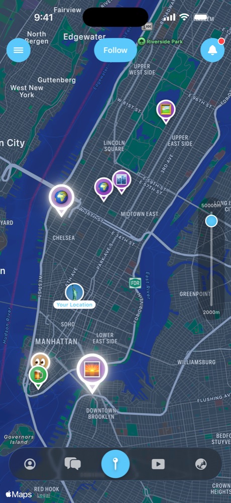 Map of New York with pins