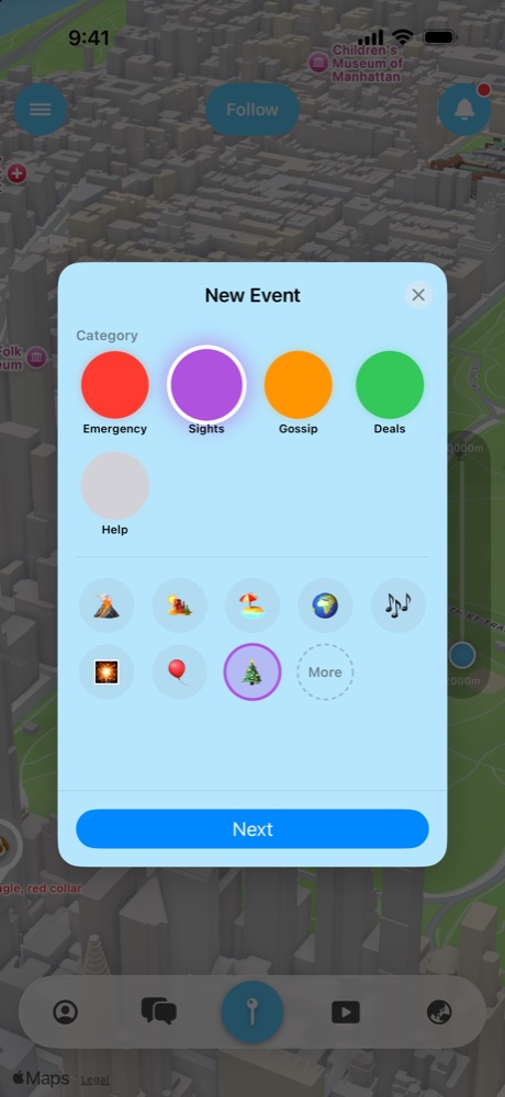 New pin: choosing a category